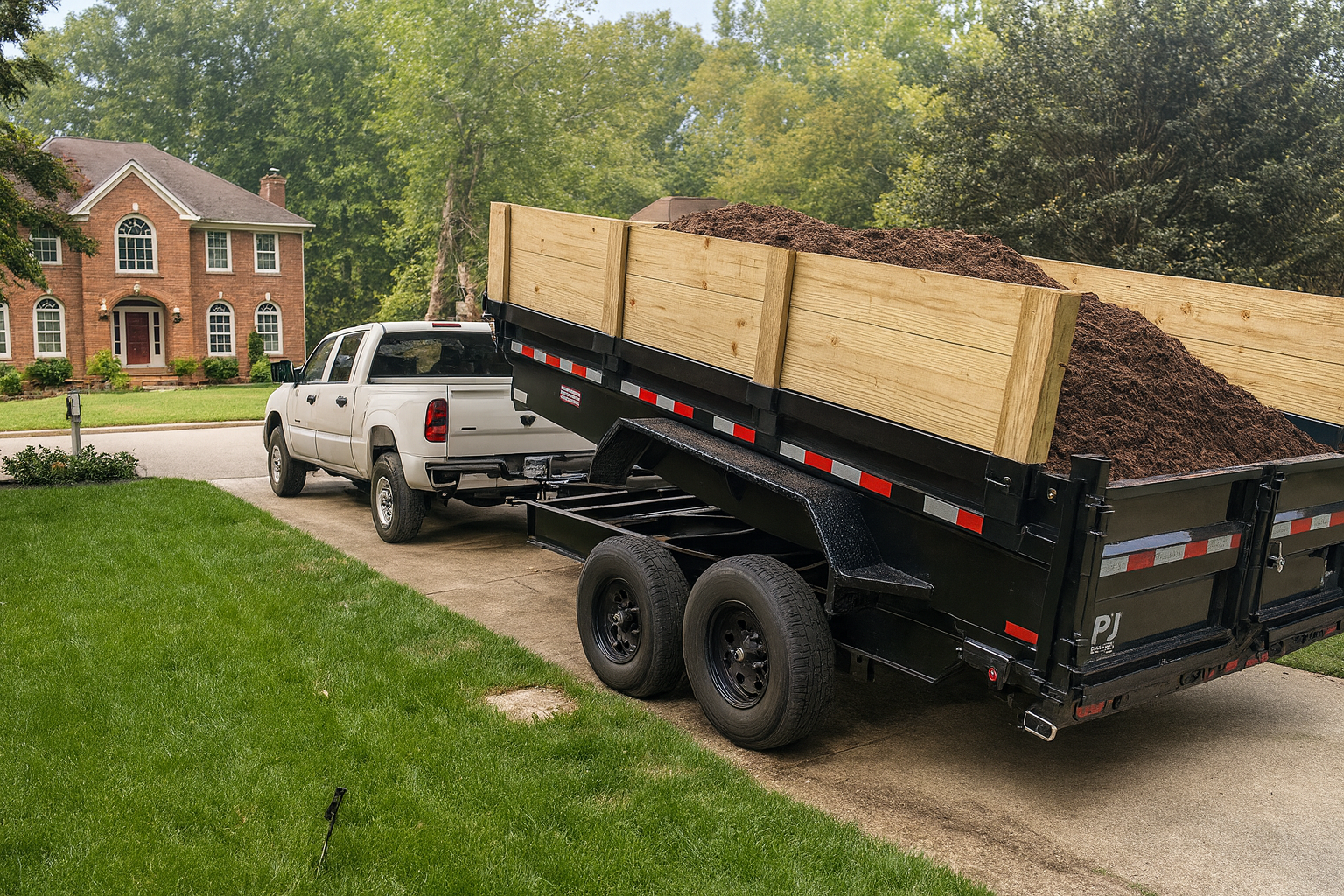 Trailer parked in a residential driveway