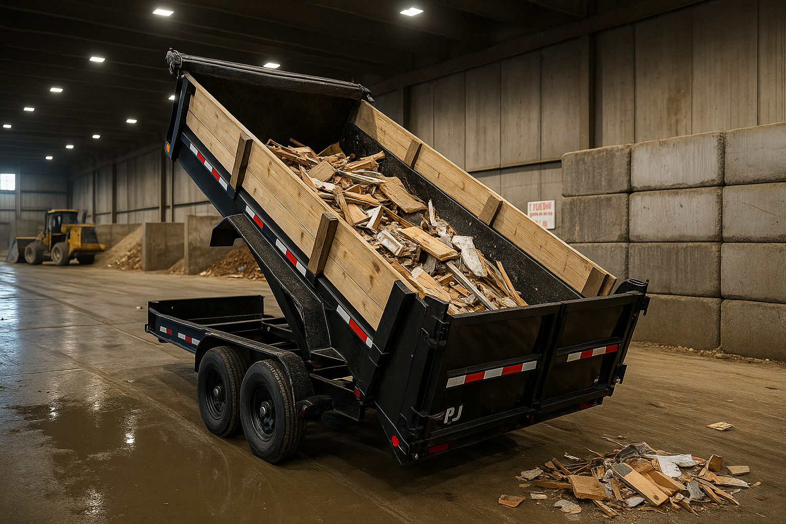Dump trailer in a warehouse
