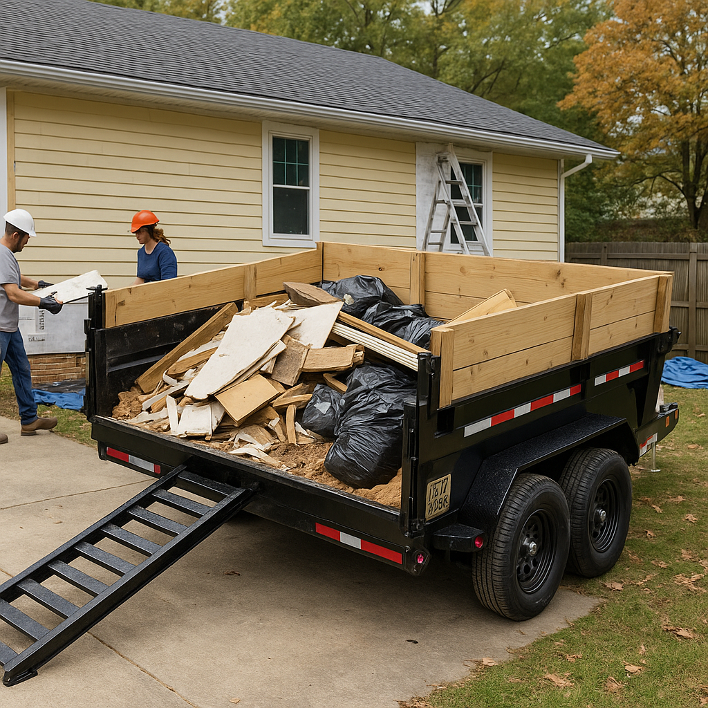 Owner delivering materials with dump trailer
